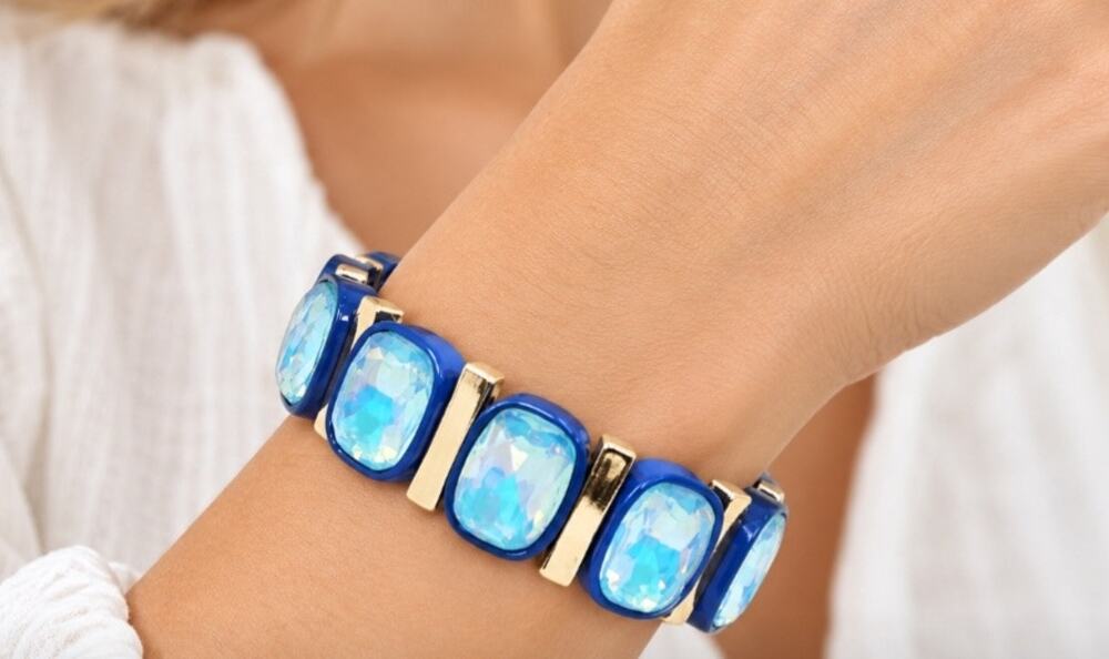 Blue Alloy AB Crystal Inlay Stretch Bracelet